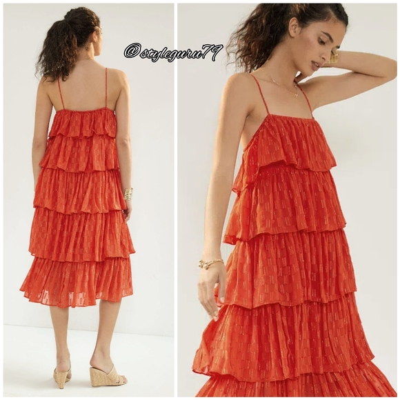 NWT, Anthropologie, Tiered Ruffled Midi Dress - Picture 2 of 2